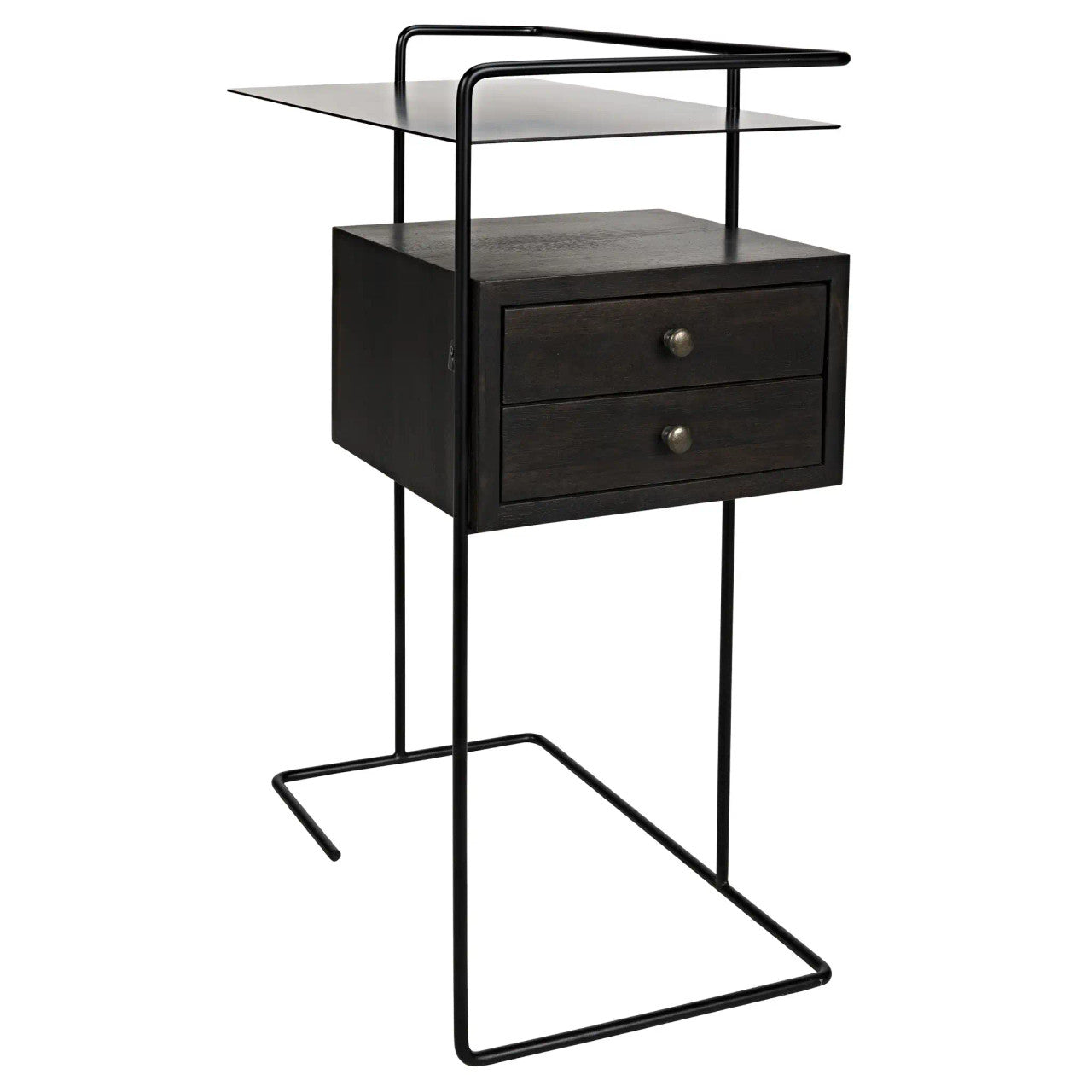 Noir Massimo Side Table in Ebony Walnut with Black Base and Shelf GTAB930MTB