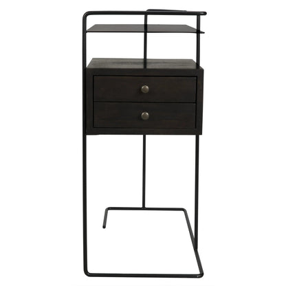 Noir Massimo Side Table in Ebony Walnut with Black Base and Shelf GTAB930MTB