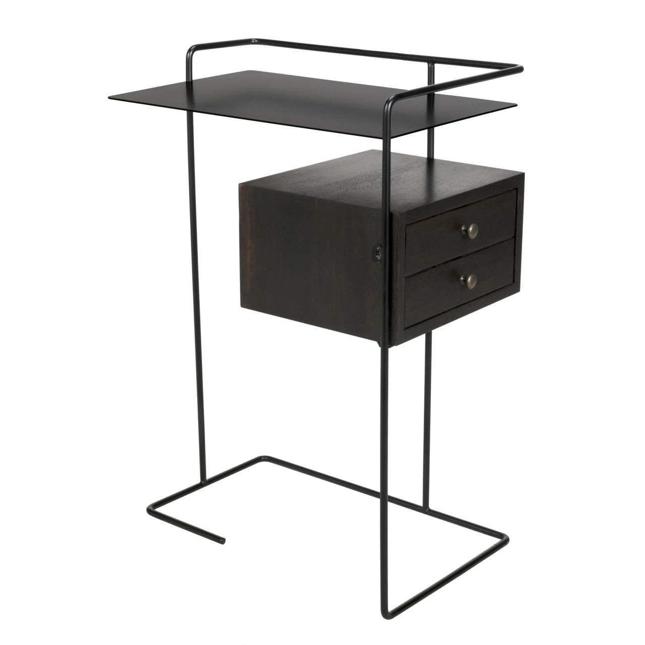 Noir Massimo Side Table in Ebony Walnut with Black Base and Shelf GTAB930MTB