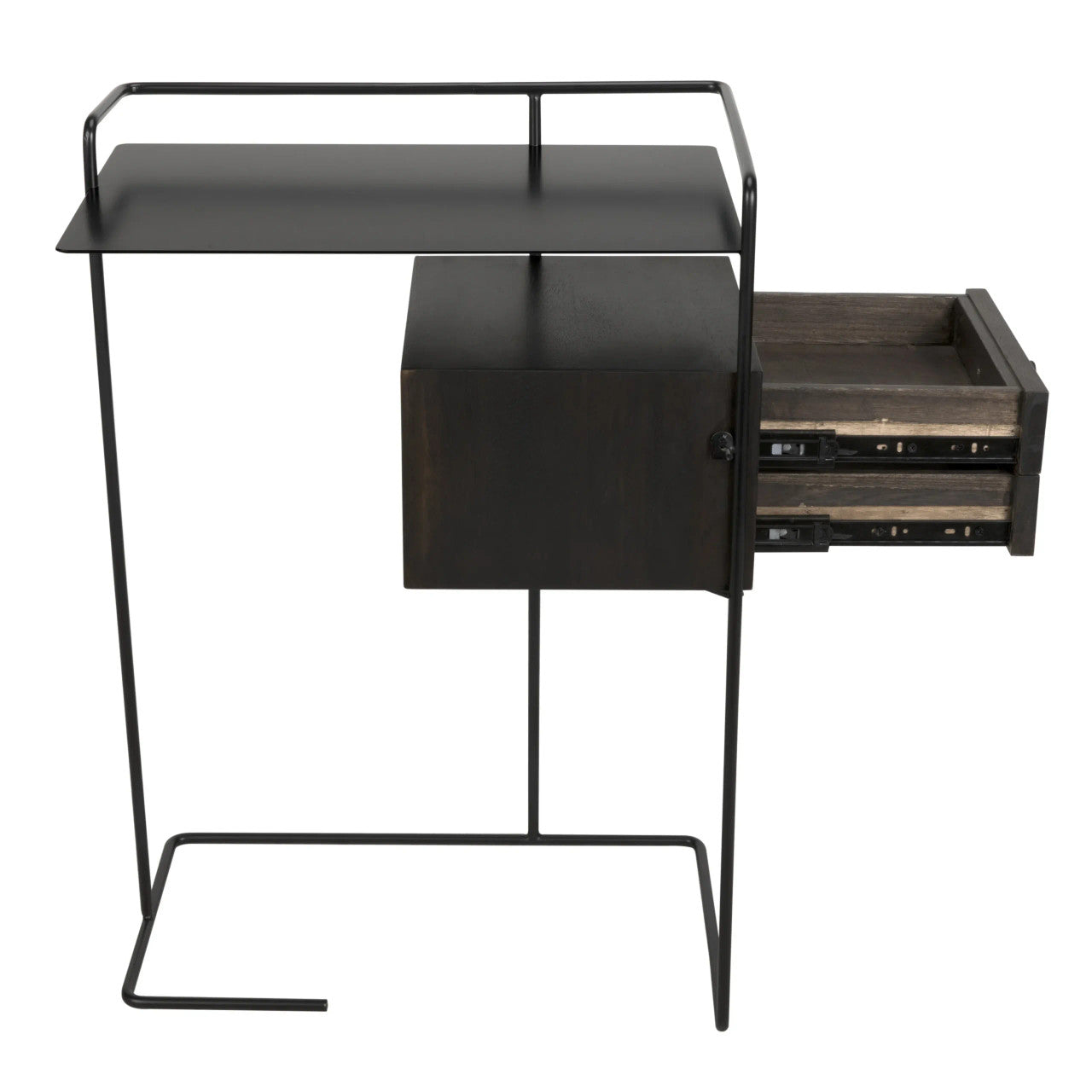 Noir Massimo Side Table in Ebony Walnut with Black Base and Shelf GTAB930MTB