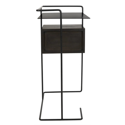 Noir Massimo Side Table in Ebony Walnut with Black Base and Shelf GTAB930MTB