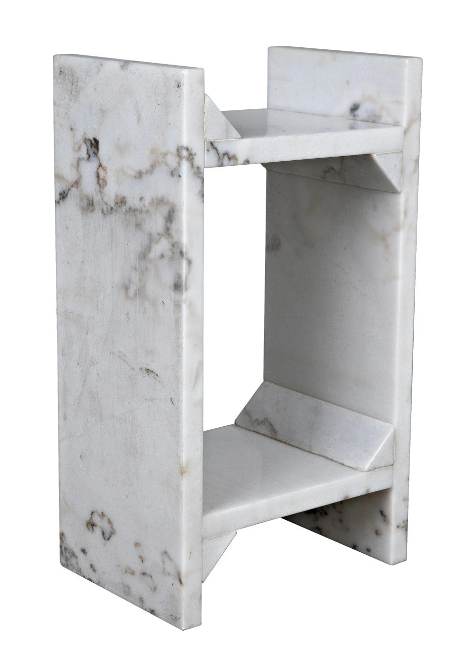 Noir Easton Side Table in White Marble GTAB979W