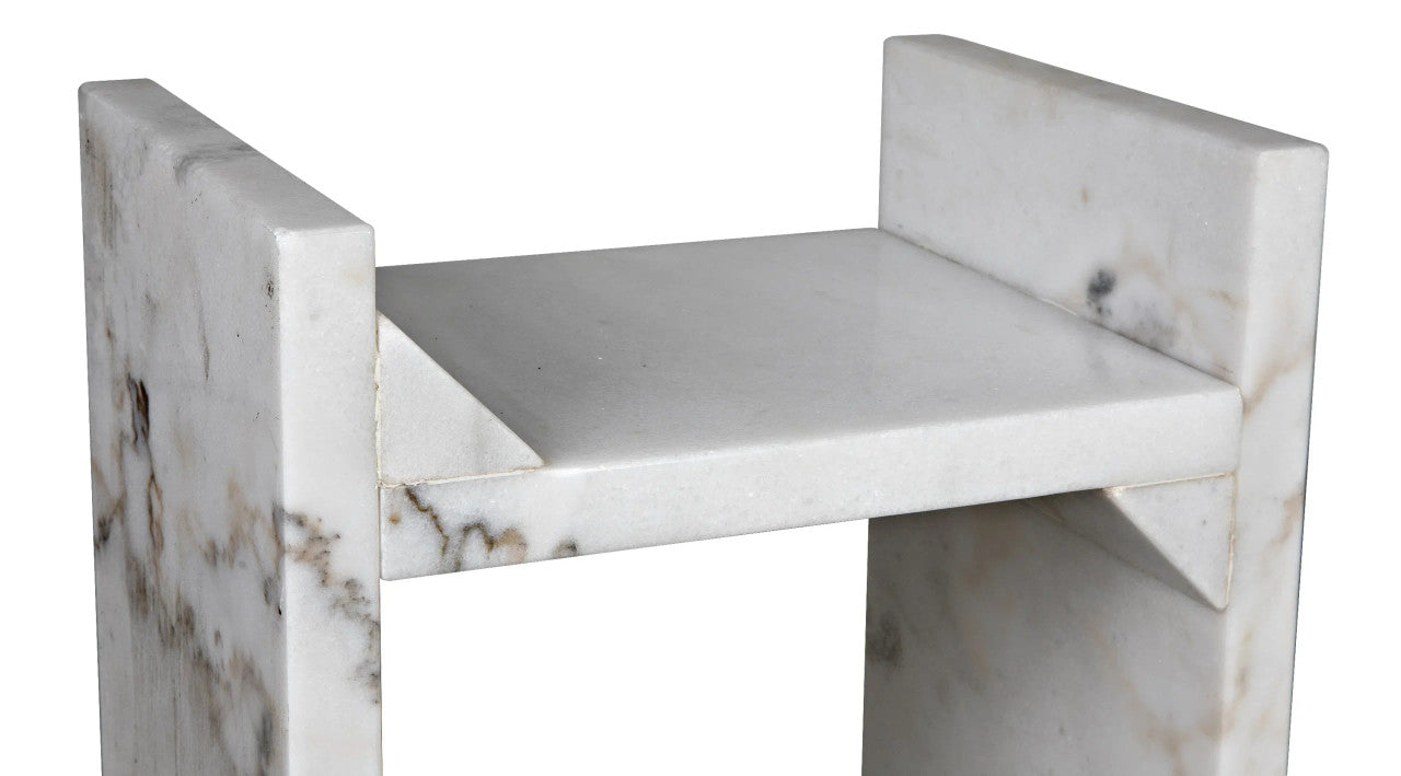 Noir Easton Side Table in White Marble GTAB979W