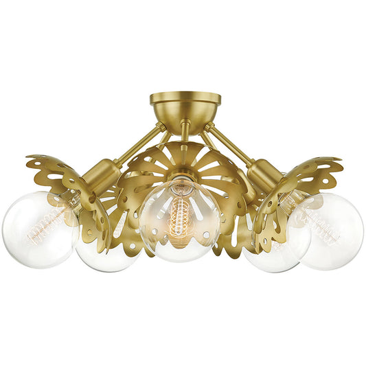 Mitzi 5 Light Semi Flush in Aged Brass H353605-AGB