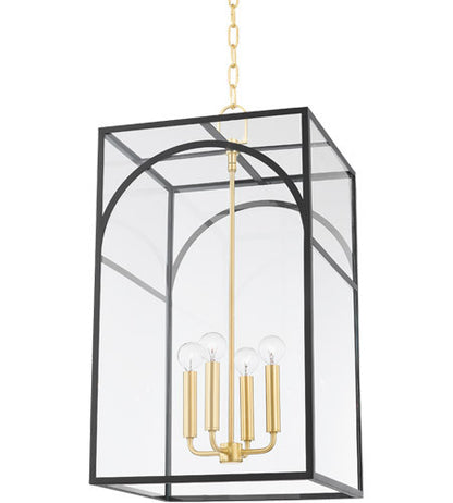 Mitzi 4 Light Large Pendant in Aged Brass/Textured Black Combo H642704L-AGB/TBK