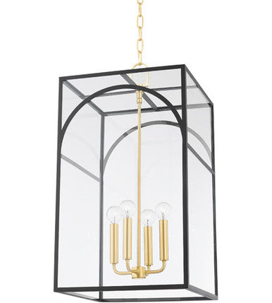 Mitzi 4 Light Pendant in Aged Brass/Textured Black Combo H642704L-AGB/TBK