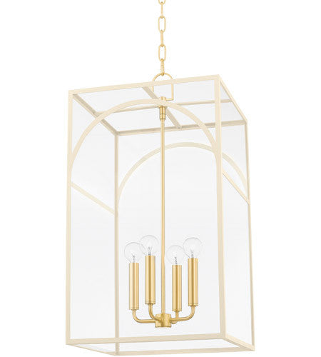 Mitzi 4 Light Large Pendant in Aged Brass/Textured Cream Combo H642704L-AGB/TCR