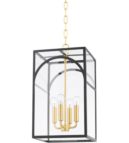 Mitzi 4 Light Small Pendant in Aged Brass/Textured Black Combo H642704S-AGB/TBK