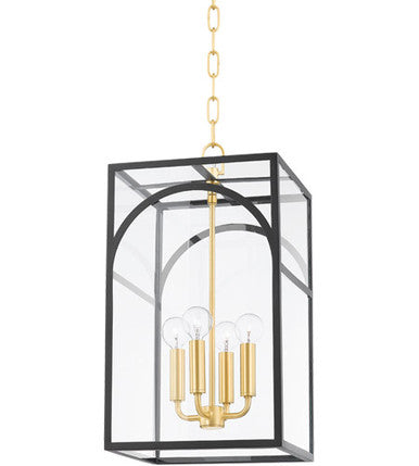 Mitzi 4 Light Pendant in Aged Brass/Textured Black Combo H642704S-AGB/TBK