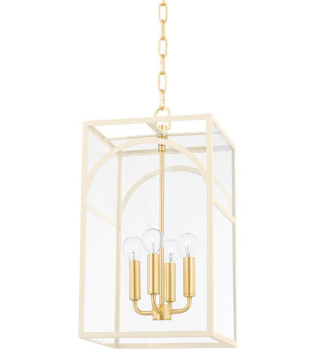 Mitzi 4 Light Small Pendant in Aged Brass/Textured Cream Combo H642704S-AGB/TCR