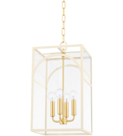 Mitzi 4 Light Small Pendant in Aged Brass/Textured Cream Combo H642704S-AGB/TCR