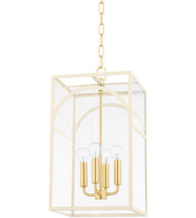 Mitzi 4 Light Pendant in Aged Brass/Textured Cream H642704S-AGB/TCR