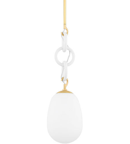 Mitzi 1 Light Pendant in Aged Brass/Textured White Combo H690701-AGB/TWH