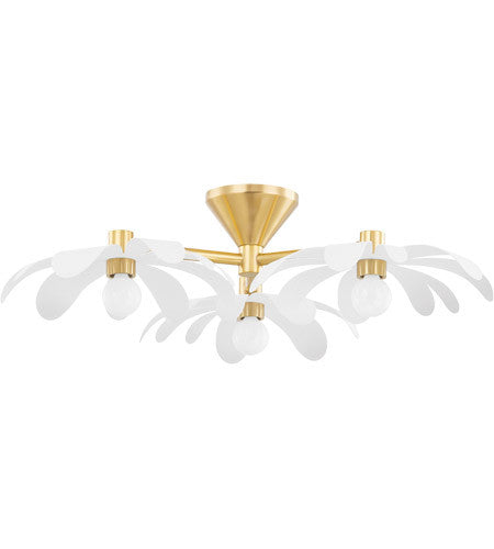 Mitzi 3 Light Semi Flush Mount in Aged Brass/Textured White Combo H698603-AGB/TWH