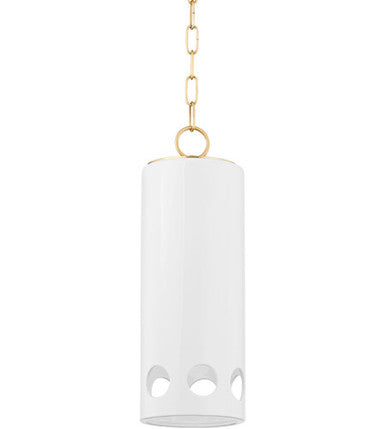 Mitzi 1 Light Pendant in Aged Brass/Ceramic Gloss White H705701-AGB/CGW