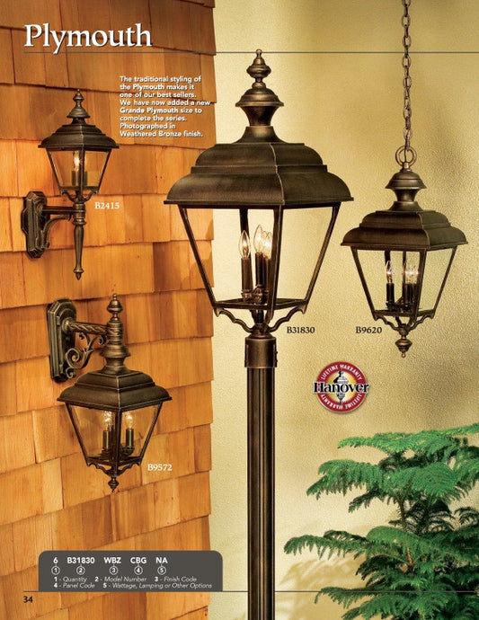 Hanover Lantern B31850 Grande Plymouth Wall Mount (with Scrolls)