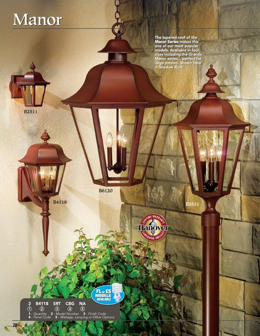 Hanover Lantern B4113 Medium Manor Wall Mount