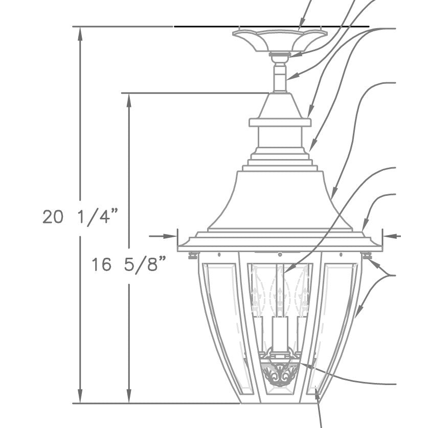 Hanover Lantern B52421 Suffolk Medium Semi Flush Ceiling Lantern