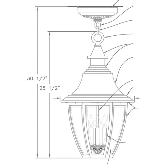 Hanover Lantern B52621 Suffolk Large Semi Flush Ceiling Lantern