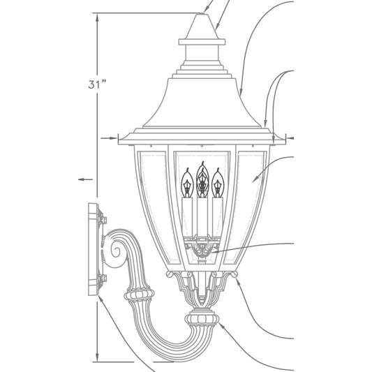 Hanover Lantern B526FSM Suffolk Large Wall Lantern