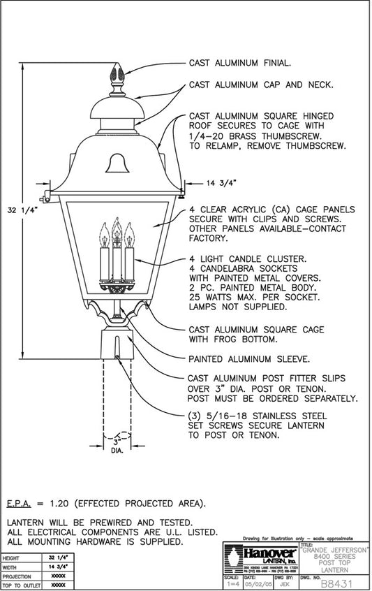 Hanover Lantern B8431 Grand Jefferson Post Lantern