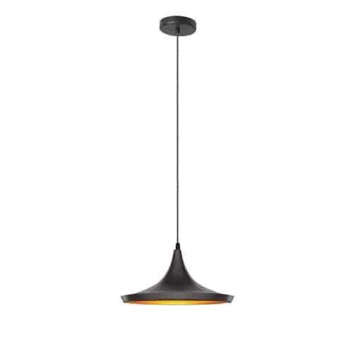 Dainolite 1 Light Pendant, Matte Black / Gold HKI-141P-BK