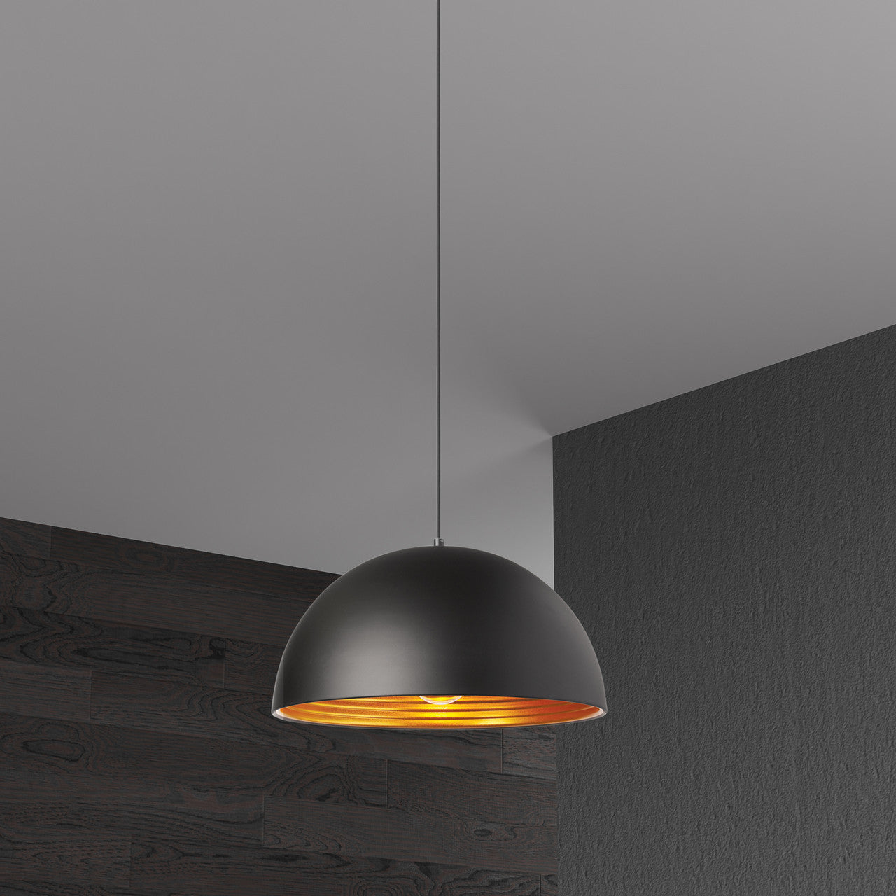 Dainolite 1 Light Pendant, Matte Black / Gold HKI-161LP-BK