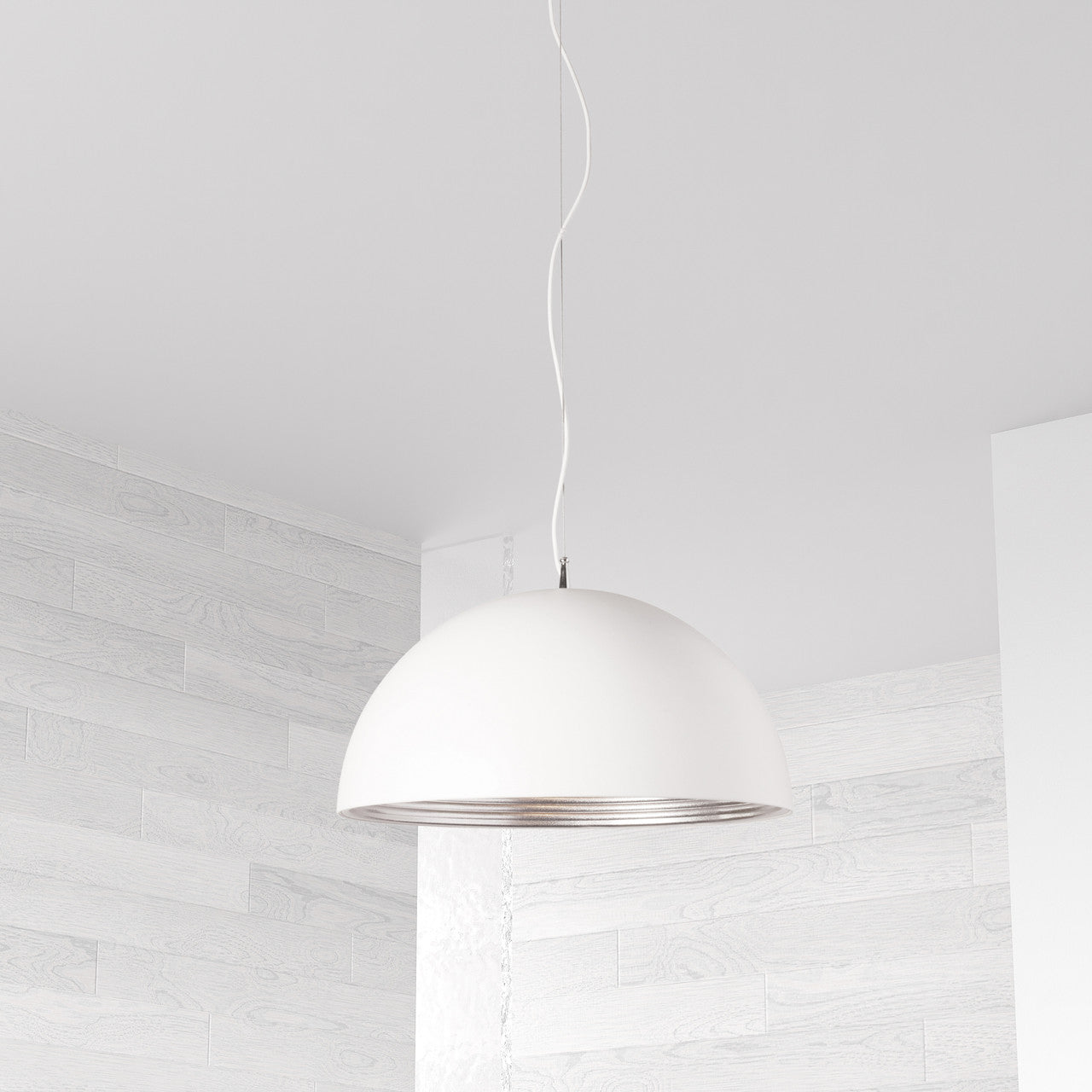 Dainolite 1 Light Pendant, Matte White / Silver HKI-201LP-WH