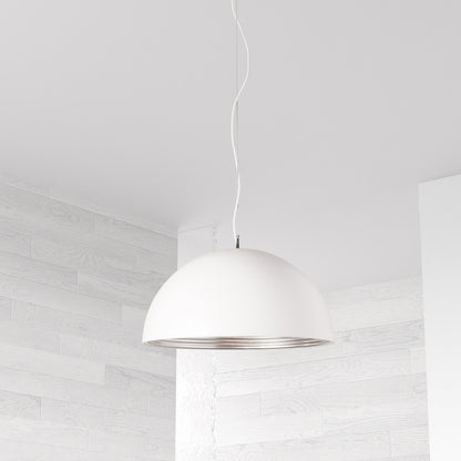 Dainolite 1 Light Pendant, Matte White / Silver HKI-201LP-WH