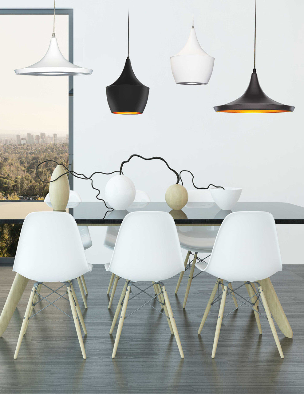 Dainolite 1 Light Pendant, Matte White / Silver HKI-91P-WH