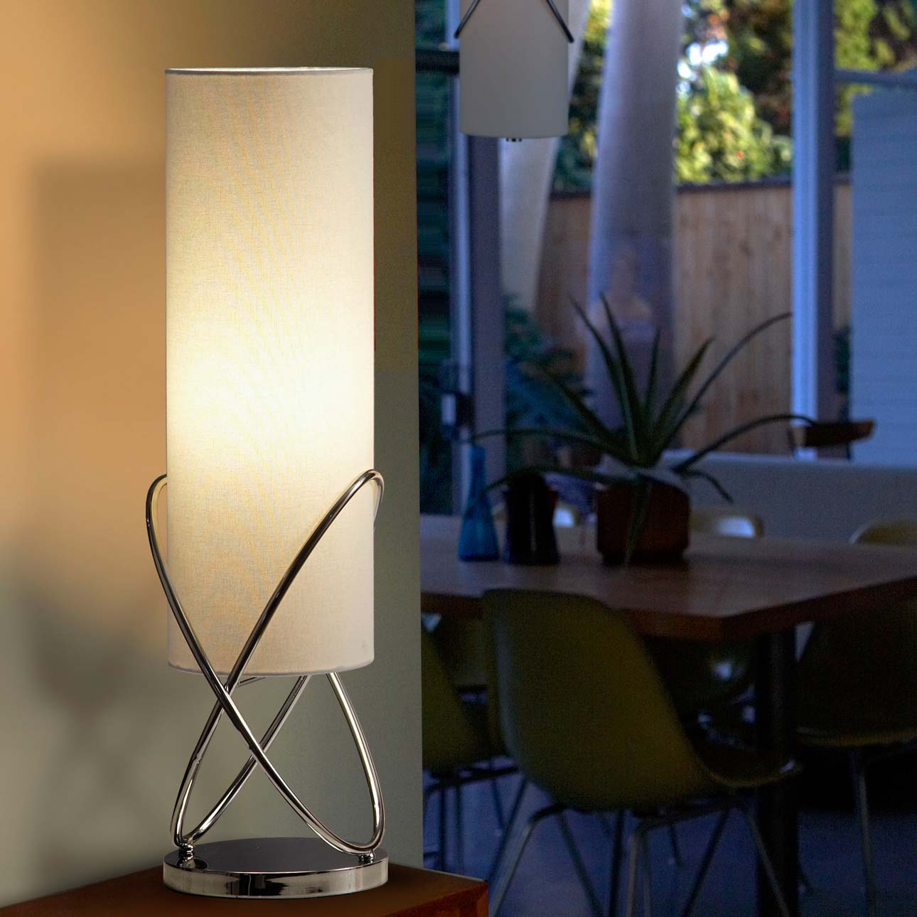 Nova of California Internal Table Lamp - Chrome, White Linen Shade, Dimmer Switch 11189