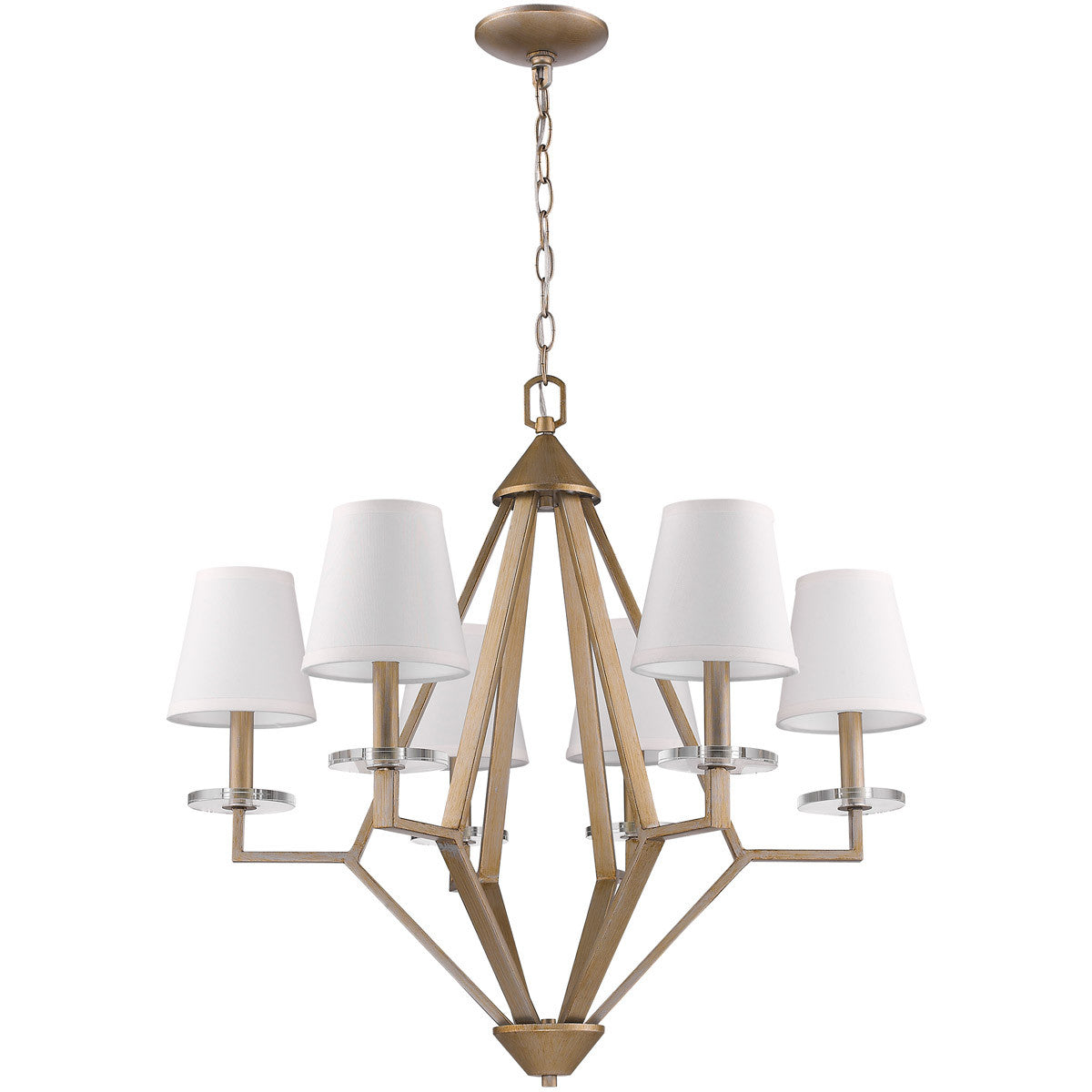 Acclaim Lighting Easton 6-Light Washed Gold Chandelier With Crystal Bobeches And White Fabric Shades in Washed gold IN11320WG