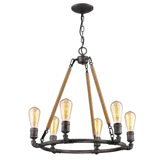 Acclaim Lighting Grayson 6-Light Antique Gray Chandelier With Jute Wrapped Uprights in Antique Gray IN11325AGY