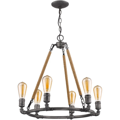 Acclaim Lighting Grayson 6-Light Antique Gray Chandelier With Jute Wrapped Uprights in Antique Gray IN11325AGY