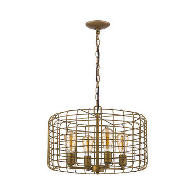 Acclaim Lighting Lynden 4-Light Raw Brass Drum Pendant With Wire Cage Shade in Raw brass IN11330RB