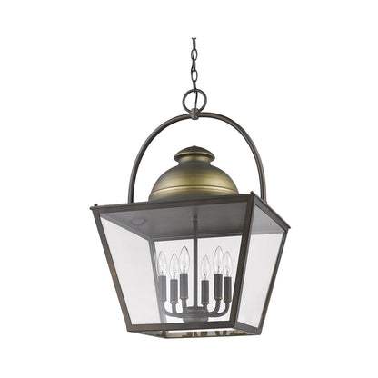 Acclaim Lighting Savannah 6-Light Oil-Rubbed Bronze Foyer Pendant With Raw Brass Accents And Clear Glass Panes in Oil Rubbed Bronze IN11366ORB