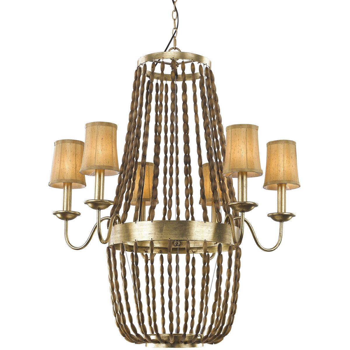 Acclaim Lighting Anastasia 6-Light Antique Gold Leaf Chandelier With Wooden Beaded Chains And Gold Fabric Shades in Antique Gold Leaf IN11405AGL