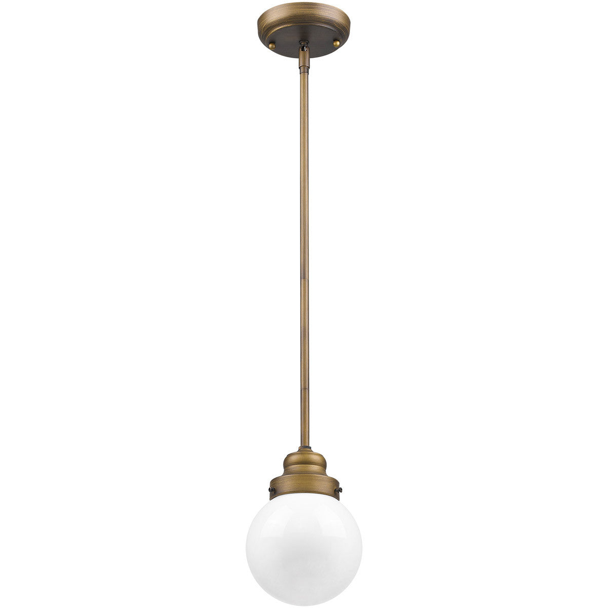 Acclaim Lighting Portsmith 1-Light Raw Brass Pendant With White Globe Shade in Raw Brass IN21220RB