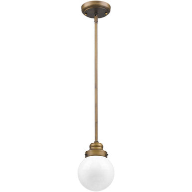 Acclaim Lighting Portsmith 1-Light Raw Brass Pendant With White Globe Shade in Raw Brass IN21220RB