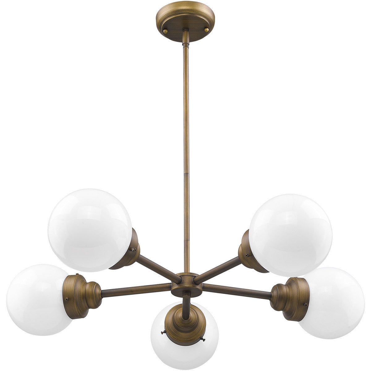 Acclaim Lighting Portsmith 5-Light Raw Brass Chandelier With White Globe Shades in Raw Brass IN21223RB