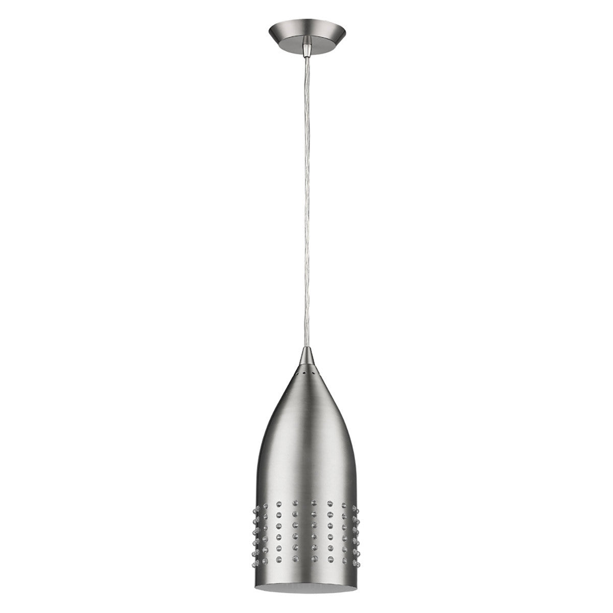 Acclaim Lighting Prism 1-Light Satin Nickel Pendant With White Interior Shade And Glass Studding in Satin Nickel IN31159SN