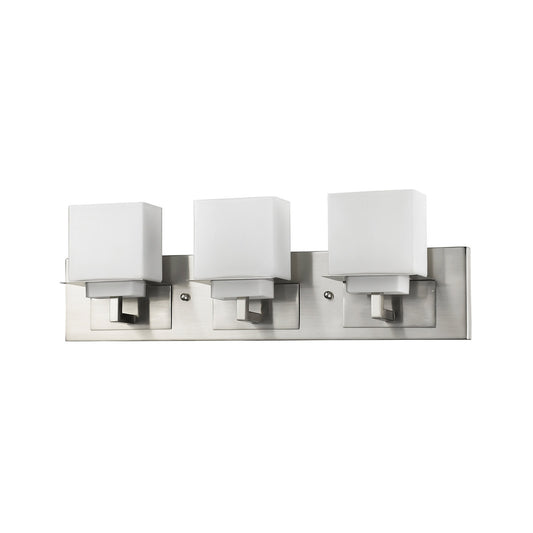 Acclaim Lighting Rampart 3-Light Satin Nickel Vanity Light With Etched Glass Shades in Satin Nickel IN41331SN