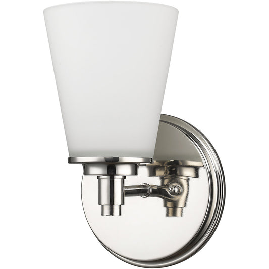 Acclaim Lighting Conti 1-Light Polished Nickel Sconce With Etched Glass Shade in Polished Nickel IN41340PN