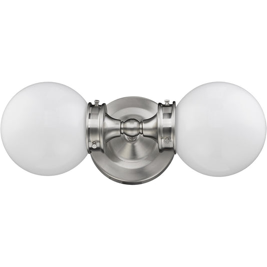 Acclaim Lighting Fairfax 2-Light Satin Nickel Vanity With White Globe Shades in Satin nickel IN41411SN