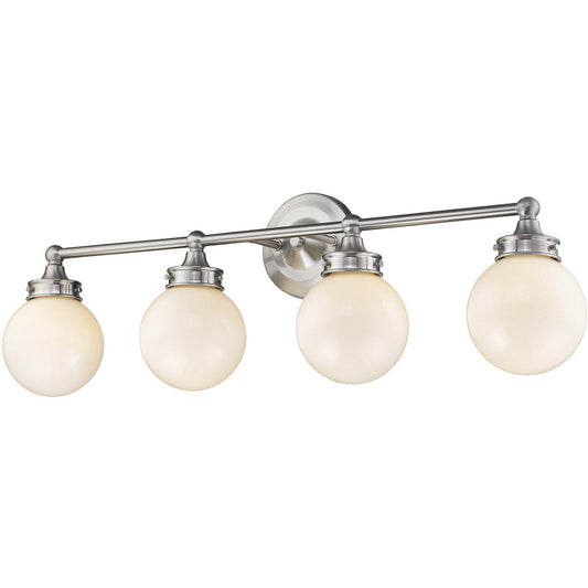 Acclaim Lighting Fairfax 4-Light Satin Nickel Vanity With White Globe Shades in Satin nickel IN41413SN