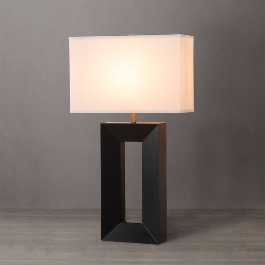 Nova of California Julie Standing Table Lamp - Ebony Wood Finish, Weathered Brass, White Linen Shade 1010830B