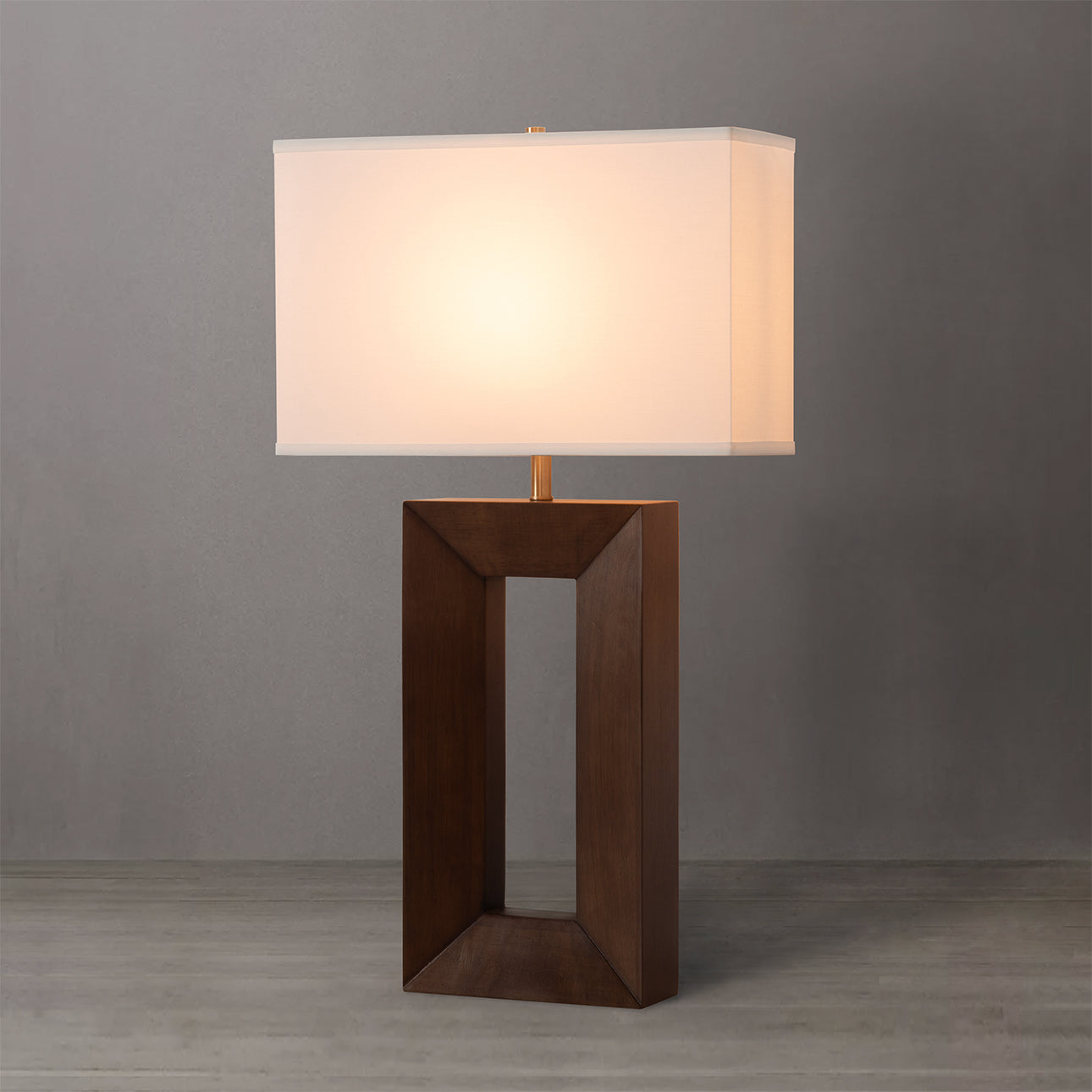 Nova of California Julie Standing Table Lamp - Dark Walnut Wood Finish, Weathered Brass, White Linen Shade 1010830DW