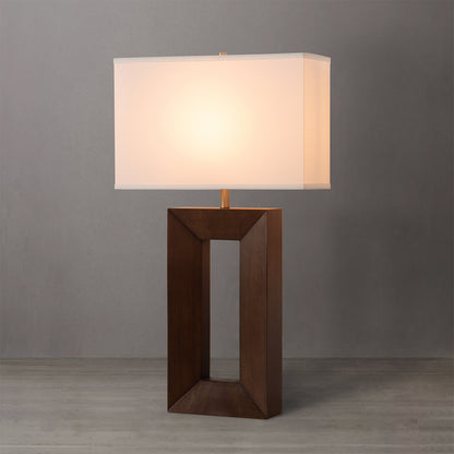 Nova of California Julie Standing Table Lamp - Dark Walnut Wood Finish, Weathered Brass, White Linen Shade 1010830DW