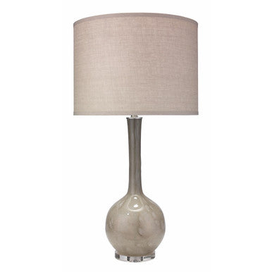 Jamie Young Florence Table Lamp in Taupe Glass with Large Drum Shade in Natural Linen  1FLOR-TLTA