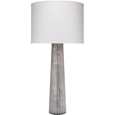 Jamie Young Striped Silver Pillar Table Lamp with Large Drum Shade in White Silk  1PILL-TLSS